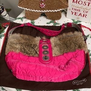 Pink Rabbit Fur Coach Bag